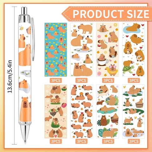 أقلام كابيبارا اللطيفة الثابتة: 24 قطعة من أقلام المدرسة كاواي اللطيفة هدايا قلم كابيبارا اللطيفة لحفلات مكتب المدرسة in Kuwait