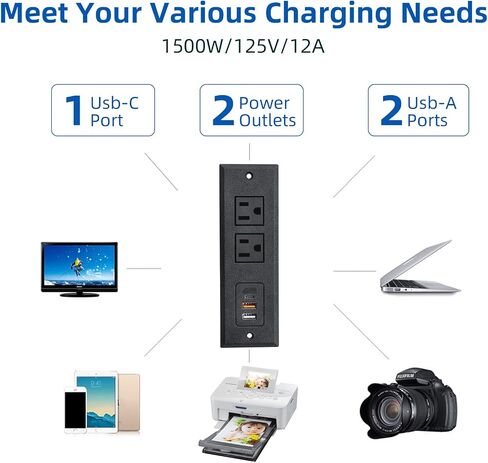 TOOCUST Recessed Power Strip with USB C Port, Desk Outlet with 3 USB Ports, Conference Drawer Outlet with 2 AC Plugs, Hidden Recessed Power Outlet Socket 6.56ft in Saudi Arabia
