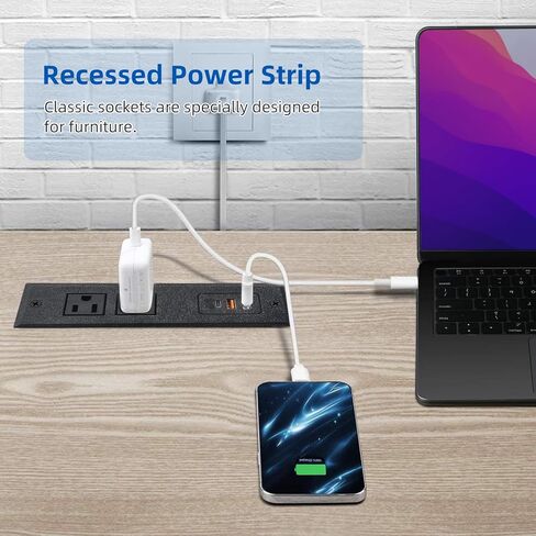 TOOCUST Recessed Power Strip with USB C Port, Desk Outlet with 3 USB Ports, Conference Drawer Outlet with 2 AC Plugs, Hidden Recessed Power Outlet Socket 6.56ft in Saudi Arabia