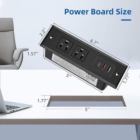TOOCUST Recessed Power Strip with USB C Port, Desk Outlet with 3 USB Ports, Conference Drawer Outlet with 2 AC Plugs, Hidden Recessed Power Outlet Socket 6.56ft in Saudi Arabia