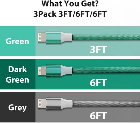 USB C to Lightning Cable,3Pack 3/6/6FT [MFi Certified] iPhone Charger Cord,Nylon Braided iPhone Fast Charger, Apple Charger Cable Fast Charging for iPhone 14 13 12 11 Pro Max Mini XR X 8 7 6s iPad in Saudi Arabia