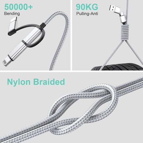 MTAKYI Multi 5 in 1 Universal USB Charging Cable,3M/10FT USB A/Type C to Lightning+Type C+Micro USB Nylon Braided Sync Charger Cord Adapter for Android/iPhone13/iOS/Samsung/Huawei/LG- for Car in Kuwait
