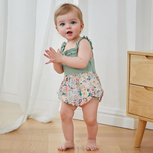 Fernvia Newborn Baby Girl Summer Clothes 3 6 12 18 Months Knit Floral Sleeveless Strap Romper Bodysuit Jumpsuit in Saudi Arabia