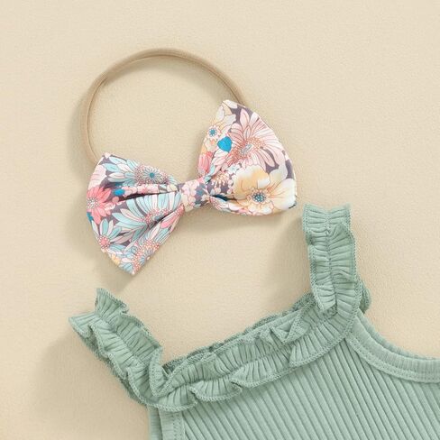 Fernvia Newborn Baby Girl Summer Clothes 3 6 12 18 Months Knit Floral Sleeveless Strap Romper Bodysuit Jumpsuit in Saudi Arabia