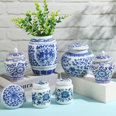 Set of 6 Small Blue and White Porcelain Vases Marble Vases Blue Chinoiserie Decor Gifts Ceramic Flower Vases Porcelain Classic Decor for Home Table Centerpieces Bookshelf(Retro) in Saudi Arabia