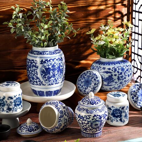 Set of 6 Small Blue and White Porcelain Vases Marble Vases Blue Chinoiserie Decor Gifts Ceramic Flower Vases Porcelain Classic Decor for Home Table Centerpieces Bookshelf(Retro) in Saudi Arabia
