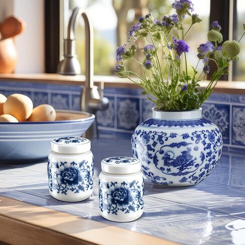 Set of 6 Small Blue and White Porcelain Vases Marble Vases Blue Chinoiserie Decor Gifts Ceramic Flower Vases Porcelain Classic Decor for Home Table Centerpieces Bookshelf(Retro) in Saudi Arabia