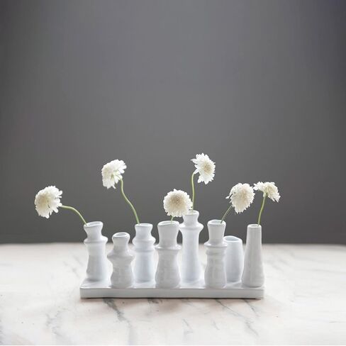 Bloomingville Stoneware Multi 8 Sections Vase, 11" L x 3" W x 5" H, White in Saudi Arabia