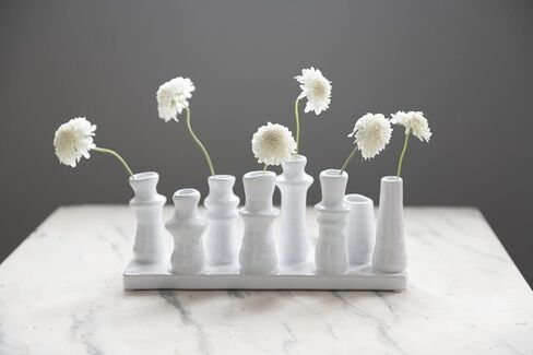 Bloomingville Stoneware Multi 8 Sections Vase, 11" L x 3" W x 5" H, White in Saudi Arabia