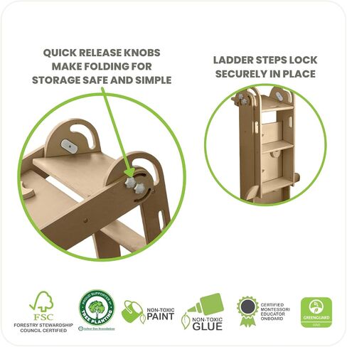 Little Partners® 2-in-1 Folding Learn 'N Slide Wooden Slide for Toddlers - Dual-Sided Toddler Indoor Slide Wooden Climber with Smooth Surface and Side with Grips, Wooden Indoor Slide (Natural) in Saudi Arabia