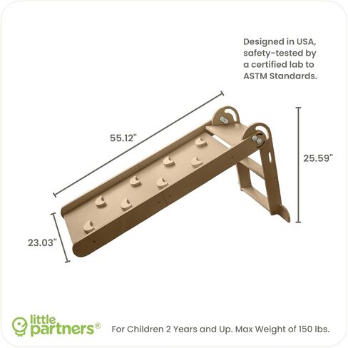 Little Partners® 2-in-1 Folding Learn 'N Slide Wooden Slide for Toddlers - Dual-Sided Toddler Indoor Slide Wooden Climber with Smooth Surface and Side with Grips, Wooden Indoor Slide (Natural) in Saudi Arabia
