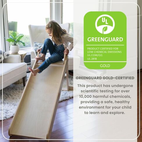 Little Partners® 2-in-1 Folding Learn 'N Slide Wooden Slide for Toddlers - Dual-Sided Toddler Indoor Slide Wooden Climber with Smooth Surface and Side with Grips, Wooden Indoor Slide (Natural) in Saudi Arabia
