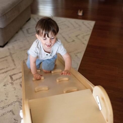 Little Partners® 2-in-1 Folding Learn 'N Slide Wooden Slide for Toddlers - Dual-Sided Toddler Indoor Slide Wooden Climber with Smooth Surface and Side with Grips, Wooden Indoor Slide (Natural) in Saudi Arabia