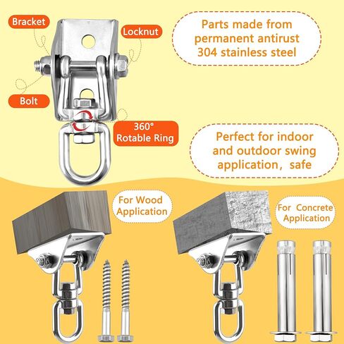 4 Pack Heavy Duty Swing Hangers 1200 LB Capacity Swing Hook Swing Hardware Kit 360° Swivel Stainless Steel Hammock Hook for Playground Porch Swing Hammock Punching Bag in Saudi Arabia
