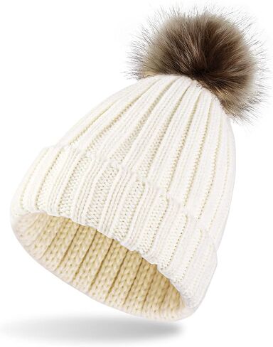 Women's Winter Knitted Beanie Hat with Faux Plush Pom Knit Hat Stretch Warm Skull Cap for Autumn and Winter in Saudi Arabia
