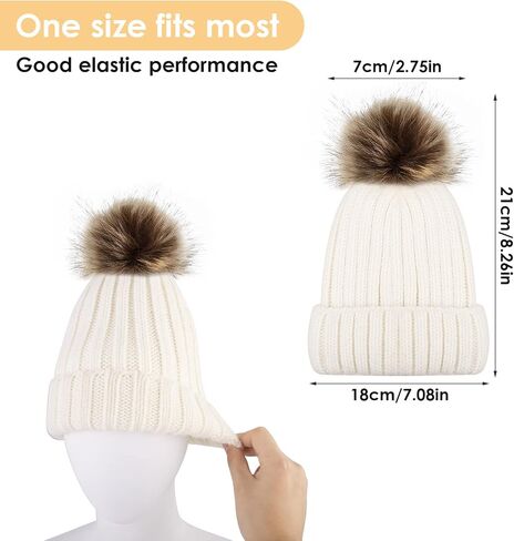Women's Winter Knitted Beanie Hat with Faux Plush Pom Knit Hat Stretch Warm Skull Cap for Autumn and Winter in Saudi Arabia