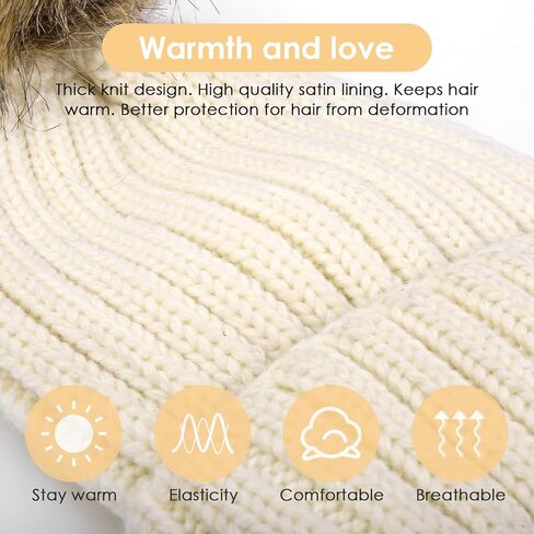 Women's Winter Knitted Beanie Hat with Faux Plush Pom Knit Hat Stretch Warm Skull Cap for Autumn and Winter in Saudi Arabia