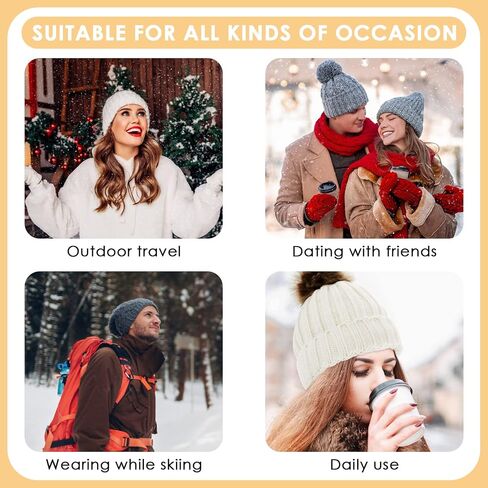 Women's Winter Knitted Beanie Hat with Faux Plush Pom Knit Hat Stretch Warm Skull Cap for Autumn and Winter in Saudi Arabia