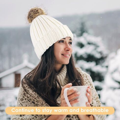 Women's Winter Knitted Beanie Hat with Faux Plush Pom Knit Hat Stretch Warm Skull Cap for Autumn and Winter in Saudi Arabia