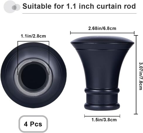 GORGECRAFT 4PCS Plastic Curtain Rod Covers Black Trumpet Curtain Caps Ends Decorative Head Curtain Pole Finials 28mm Inner Diameter Round Heads for Home Office Curtain Roman Rod Decor(78x68mm) in Saudi Arabia