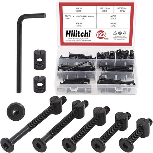 Hilitchi M6 120Pcs Black Hex Socket Head Screws Bolts Barrel Nuts Hardware Assortment Kit for Crib Baby Bed Furniture Cots and Chairs (15mm/20mm/25mm/30mm/35mm-Assortment Kit) in Saudi Arabia