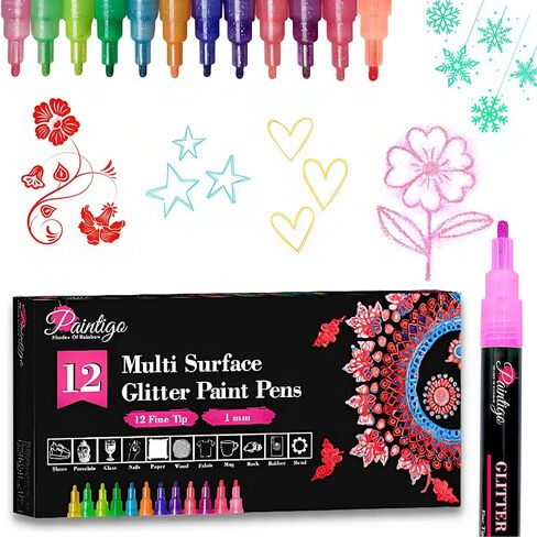 24 Colors Glitter Paint Pens Paint Markers, for Rock Painting, Wood, Canvas, Ceramic, Shoes, Fabric, Scrapbooking, DIY Craft Making, Card Making, Acrylic Glitter Markers for craft Supplies in Saudi Arabia