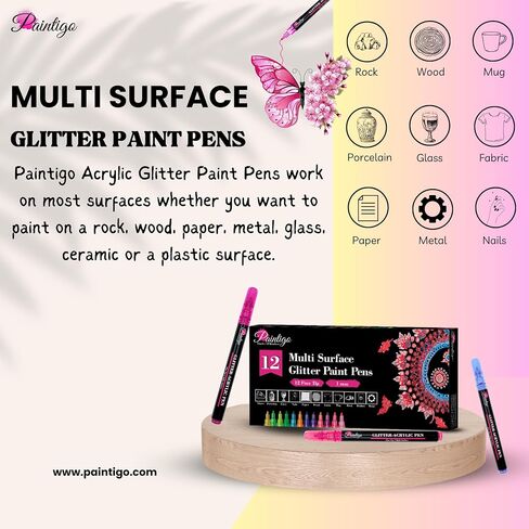 24 Colors Glitter Paint Pens Paint Markers, for Rock Painting, Wood, Canvas, Ceramic, Shoes, Fabric, Scrapbooking, DIY Craft Making, Card Making, Acrylic Glitter Markers for craft Supplies in Saudi Arabia