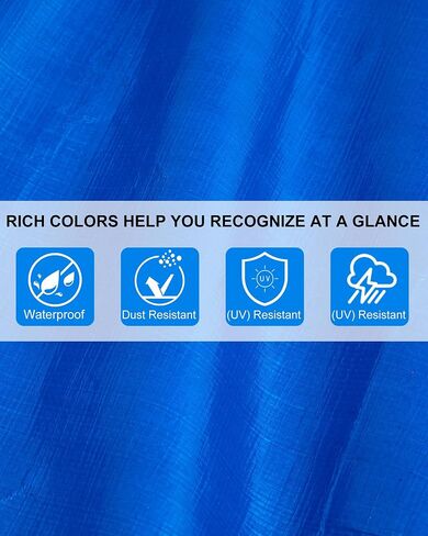 6 Pcs 6' x 8' Large Waterproof Tarp Heavy Duty 6 Mil Thick Poly Tarpaulin with Grommets Multipurpose Protective Cover for Summer Home Boats Cars Camping RV Pool Tent, Green, Silver, Blue in Saudi Arabia