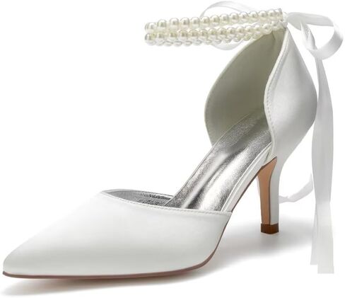 High Heel Wedding Shoes for Bride Closed Toe Pearl Bridal Heels Formal Pumps for Women Evening in Saudi Arabia