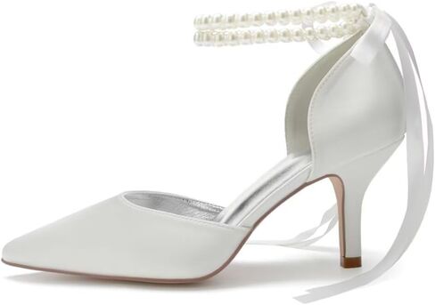 High Heel Wedding Shoes for Bride Closed Toe Pearl Bridal Heels Formal Pumps for Women Evening in Saudi Arabia