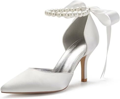 High Heel Wedding Shoes for Bride Closed Toe Pearl Bridal Heels Formal Pumps for Women Evening in Saudi Arabia