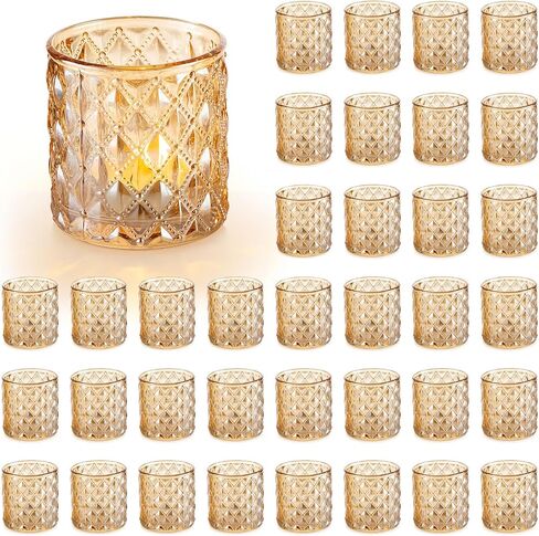Inweder Glass Votive Candle Holders: 36 Pcs Gold Tealight Candle Holder Glass Candle Holder Small Candle Holders Clear Candle Holder for Wedding Party Home Decor in Saudi Arabia