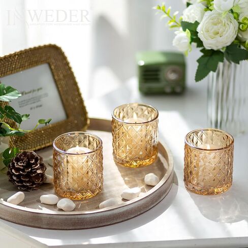 Inweder Glass Votive Candle Holders: 36 Pcs Gold Tealight Candle Holder Glass Candle Holder Small Candle Holders Clear Candle Holder for Wedding Party Home Decor in Saudi Arabia