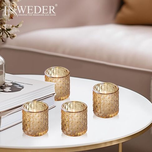 Inweder Glass Votive Candle Holders: 36 Pcs Gold Tealight Candle Holder Glass Candle Holder Small Candle Holders Clear Candle Holder for Wedding Party Home Decor in Saudi Arabia