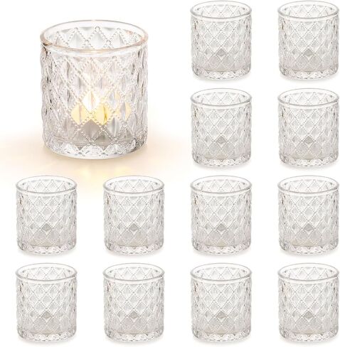 Inweder Glass Votive Candle Holders: 36 Pcs Gold Tealight Candle Holder Glass Candle Holder Small Candle Holders Clear Candle Holder for Wedding Party Home Decor in Saudi Arabia