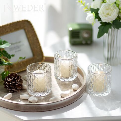 Inweder Glass Votive Candle Holders: 36 Pcs Gold Tealight Candle Holder Glass Candle Holder Small Candle Holders Clear Candle Holder for Wedding Party Home Decor in Saudi Arabia