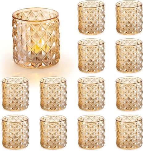 Inweder Glass Votive Candle Holders: 36 Pcs Gold Tealight Candle Holder Glass Candle Holder Small Candle Holders Clear Candle Holder for Wedding Party Home Decor in Saudi Arabia