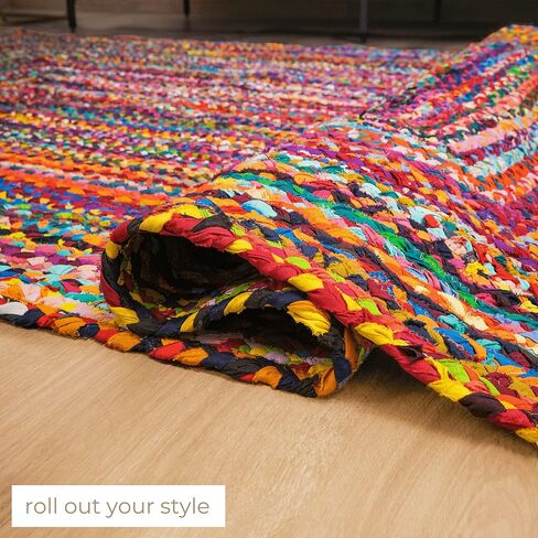 RAJRANG Reversible Chindi Rag Rug 2x3 ft Cotton Handmade Braided Mat Multicolor Boho Accent Area Rugs in Saudi Arabia