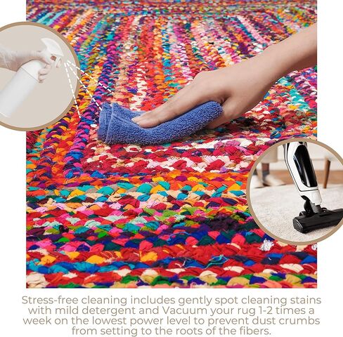 RAJRANG Reversible Chindi Rag Rug 2x3 ft Cotton Handmade Braided Mat Multicolor Boho Accent Area Rugs in Saudi Arabia