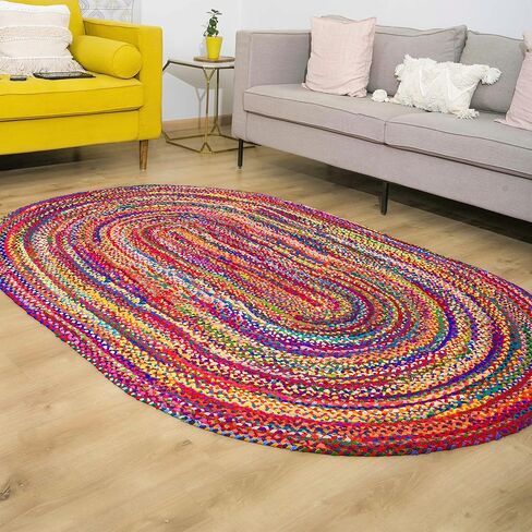 RAJRANG Reversible Chindi Rag Rug 2x3 ft Cotton Handmade Braided Mat Multicolor Boho Accent Area Rugs in Saudi Arabia