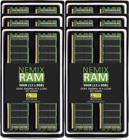 NEMIX RAM 32GB (4X8GB) DDR4 2666MHZ PC4-21300 1Rx8 ECC RDIMM KIT ذاكرة الخادم المسجلة in Kuwait
