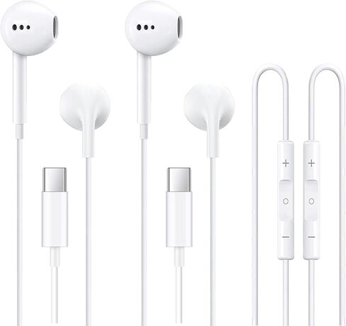 USB C Headphones, Type C Wired Headphones Earbuds, Earphones in-Ear with Microphone Volume Control and Stereo, Compatible with iPhone 15/Samsung/iPad Pro/Sony/Android and Most USB C Devices 2 Pack in Kuwait