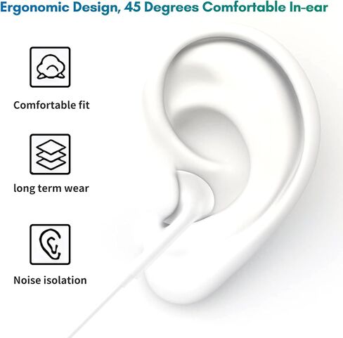 USB C Headphones, Type C Wired Headphones Earbuds, Earphones in-Ear with Microphone Volume Control and Stereo, Compatible with iPhone 15/Samsung/iPad Pro/Sony/Android and Most USB C Devices 2 Pack in Kuwait