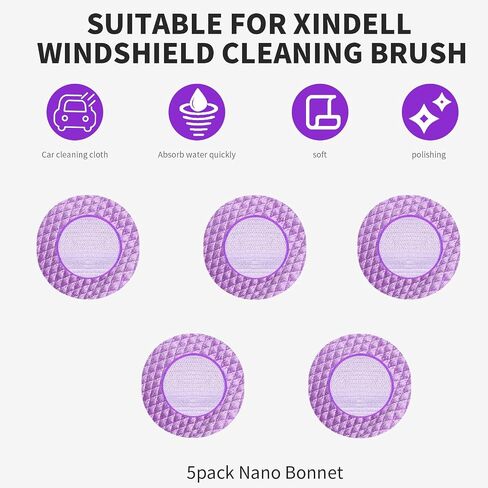 5-Pack Square Nano Microfiber Replaced Pads for XINDELL Windshield Brush, Chemical Spray Compatible, Washable Cotton Terry Car Cleaning Bonnets Clothes - 5" Diameter-Thick-Violet in Saudi Arabia