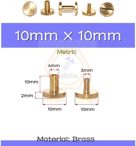 10set 10mm×10mm Brass Flat head belt screws, Chicago nail, craft screws, brass rivets in Saudi Arabia
