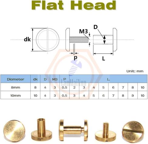 10set 10mm×10mm Brass Flat head belt screws, Chicago nail, craft screws, brass rivets in Saudi Arabia