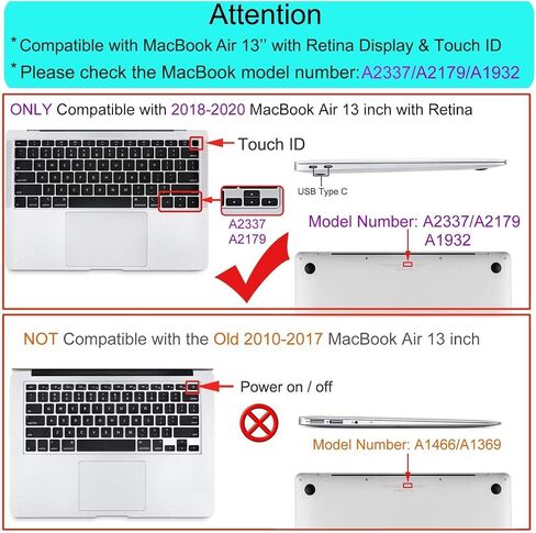 حافظة متوافقة مع حافظة MacBook Air 13 بوصة، RKINC 2022، إصدار 2021-2018 A2337 M1 A2179 A1932 Retina Display Touch ID، غطاء صلب من البلاستيك وغطاء لوحة المفاتيح وواقي شاشة (رخام أسود أبيض) in Saudi Arabia