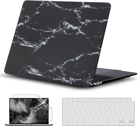 حافظة متوافقة مع حافظة MacBook Air 13 بوصة، RKINC 2022، إصدار 2021-2018 A2337 M1 A2179 A1932 Retina Display Touch ID، غطاء صلب من البلاستيك وغطاء لوحة المفاتيح وواقي شاشة (رخام أسود أبيض) in Saudi Arabia
