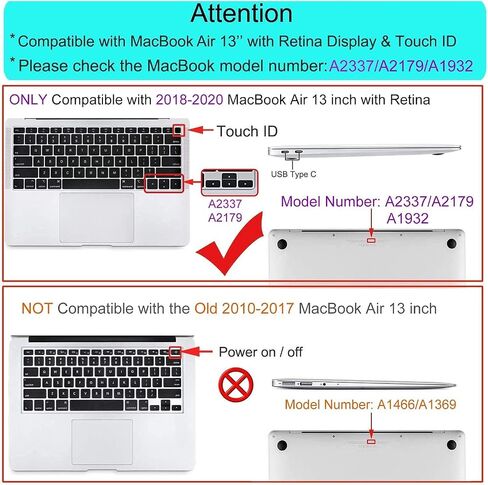 حافظة متوافقة مع حافظة MacBook Air 13 بوصة، RKINC 2022، إصدار 2021-2018 A2337 M1 A2179 A1932 Retina Display Touch ID، غطاء صلب من البلاستيك وغطاء لوحة المفاتيح وواقي شاشة (رخام أسود أبيض) in Saudi Arabia