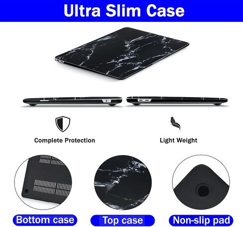 حافظة متوافقة مع حافظة MacBook Air 13 بوصة، RKINC 2022، إصدار 2021-2018 A2337 M1 A2179 A1932 Retina Display Touch ID، غطاء صلب من البلاستيك وغطاء لوحة المفاتيح وواقي شاشة (رخام أسود أبيض) in Saudi Arabia